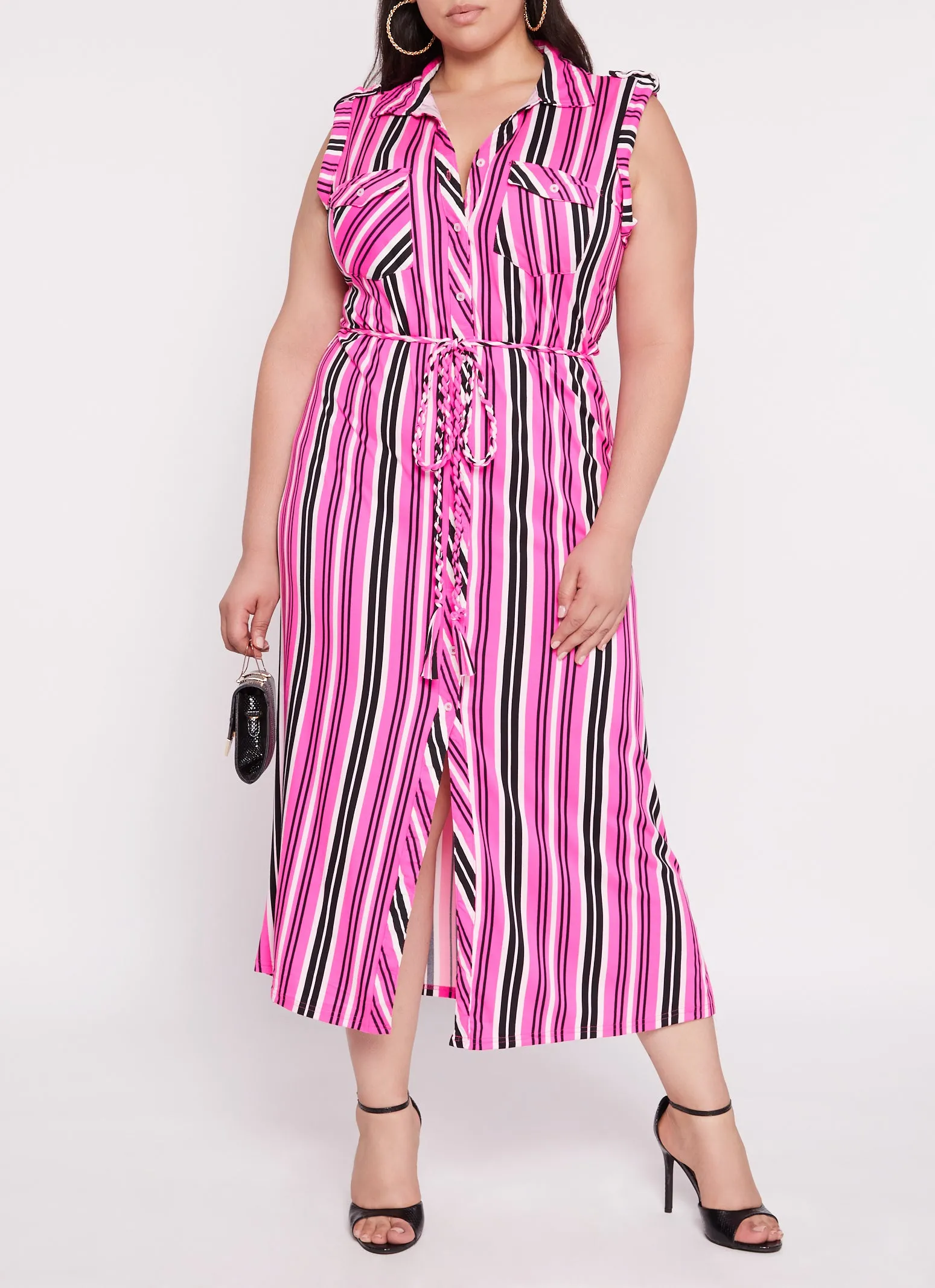 Plus Size Sleeveless Striped Shirt Maxi Dress sold by Rainbow product image thumbnail 2