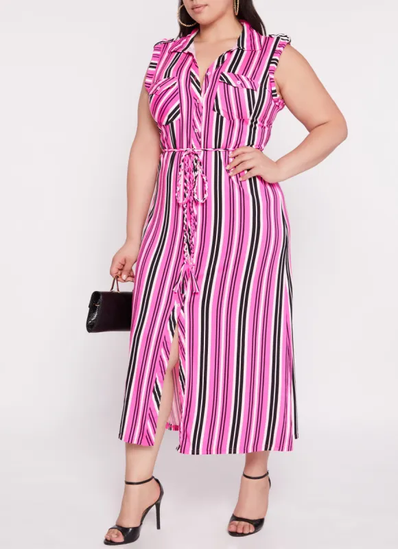 Plus Size Sleeveless Striped Shirt Maxi Dress sold by Rainbow