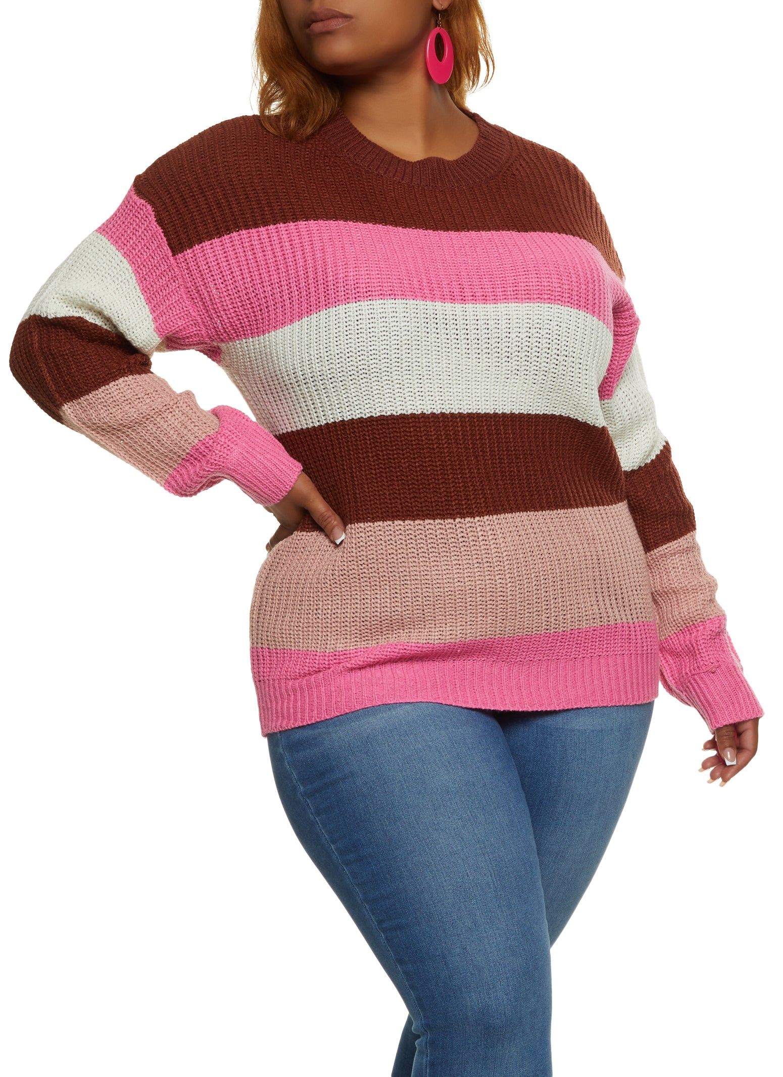 Plus Size Color Blocked Striped Pullover Sweater sold by Rainbow