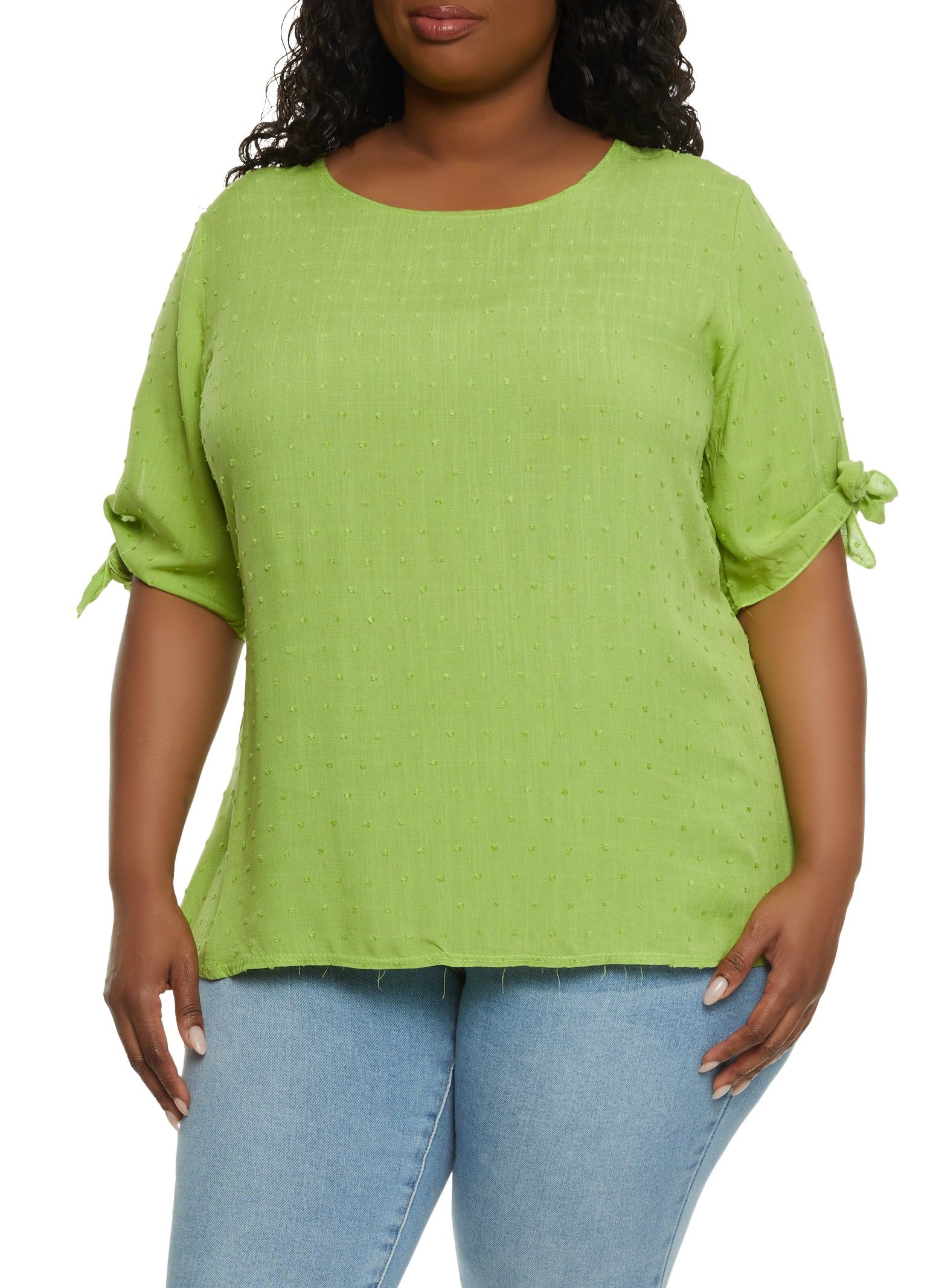 Plus Size Swiss Dot Tie Sleeve Blouse sold by Rainbow