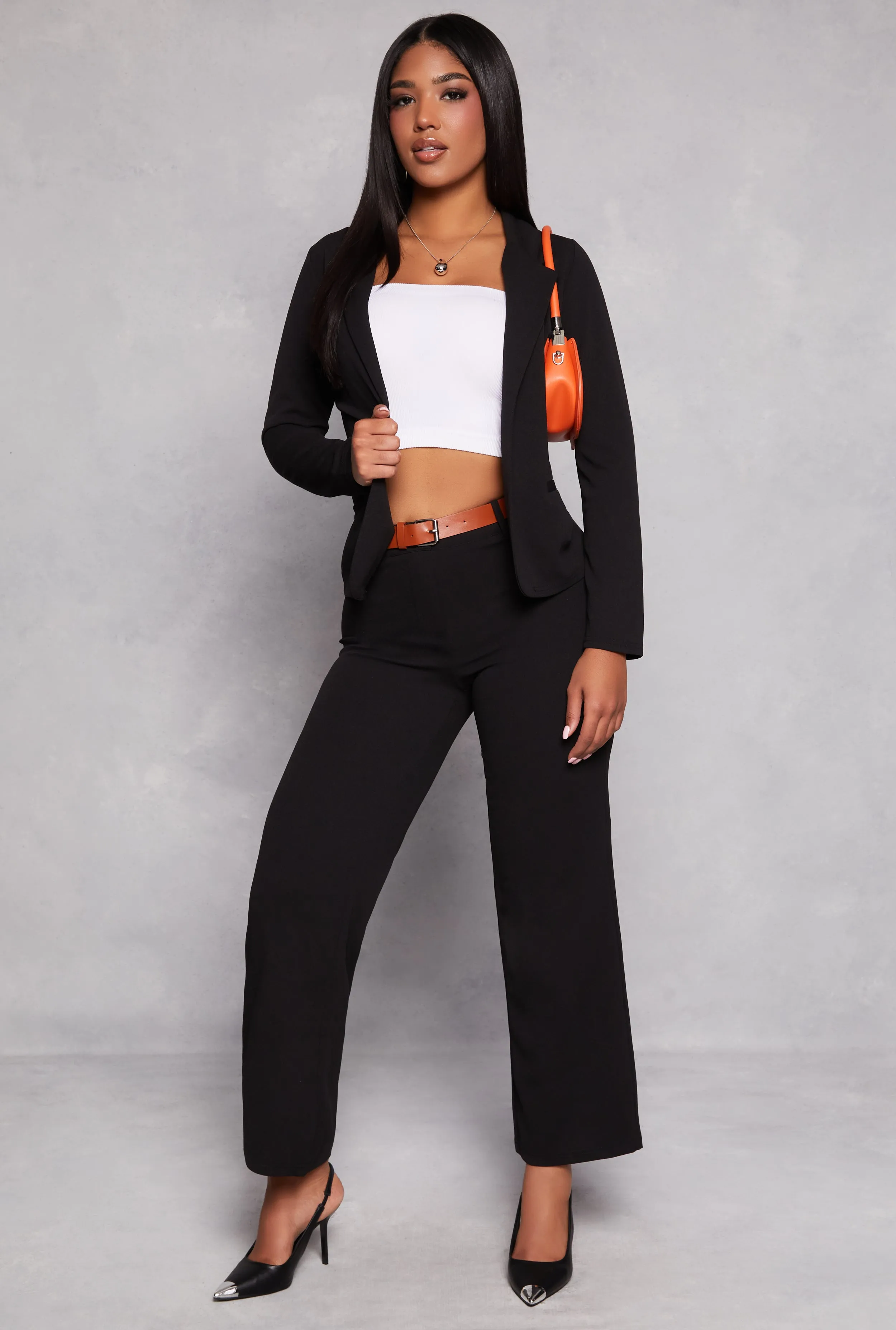 Belted Crepe Knit Wide Leg Dress Pants sold by Rainbow