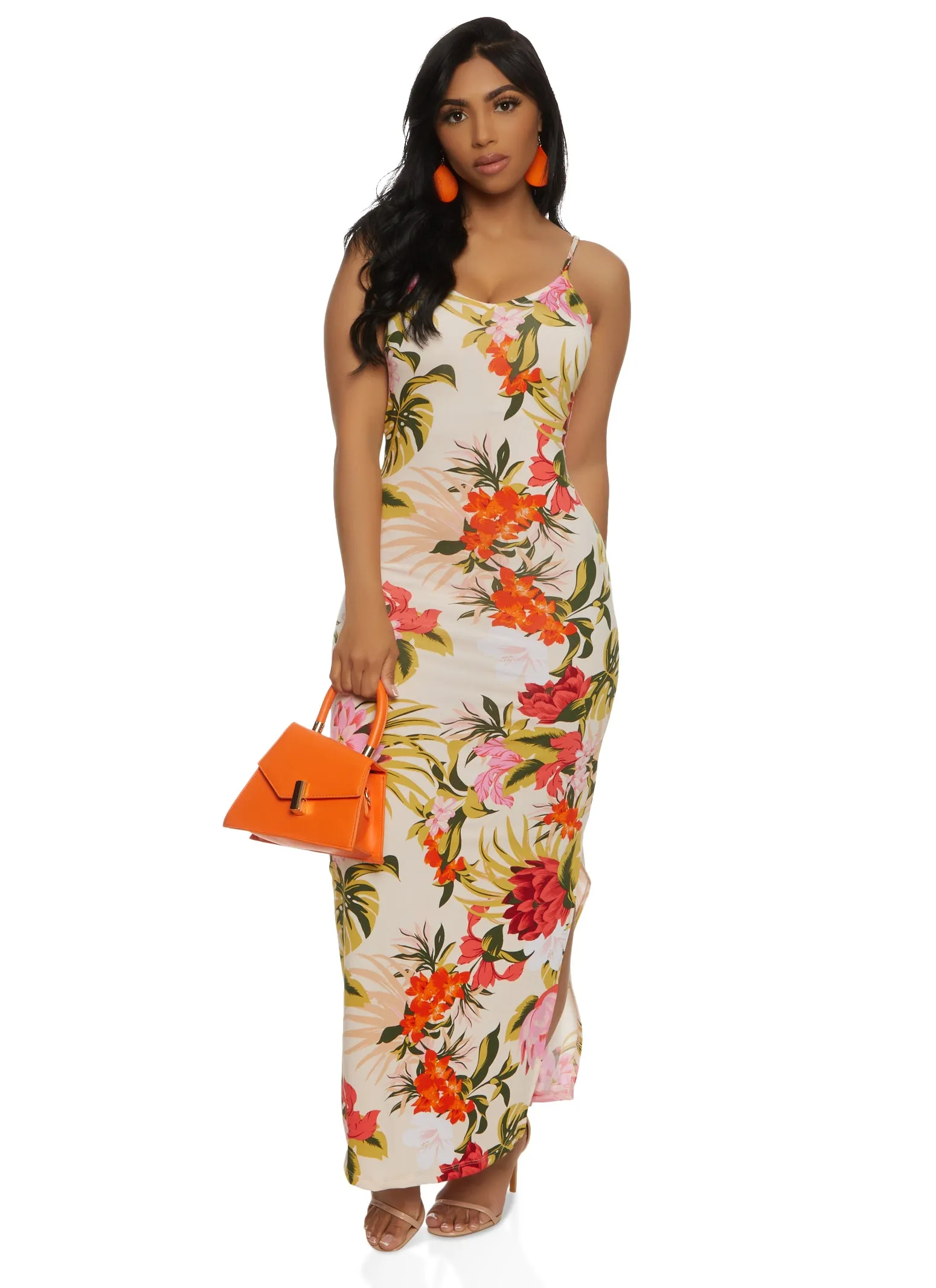 Floral Print Side Slit Maxi Dress sold by Rainbow