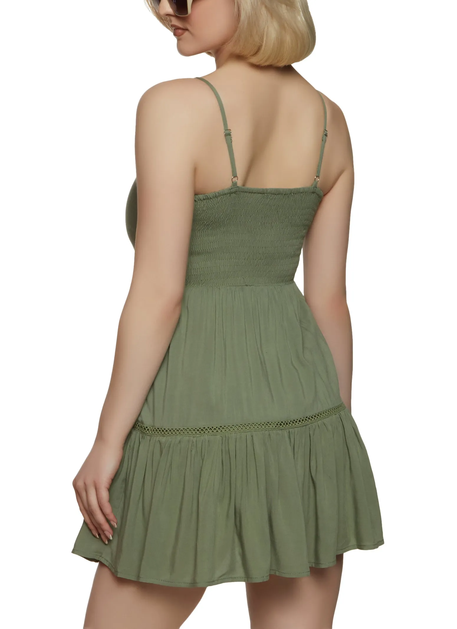 Faux Button Smocked Back Cami Dress sold by Rainbow product image thumbnail 3