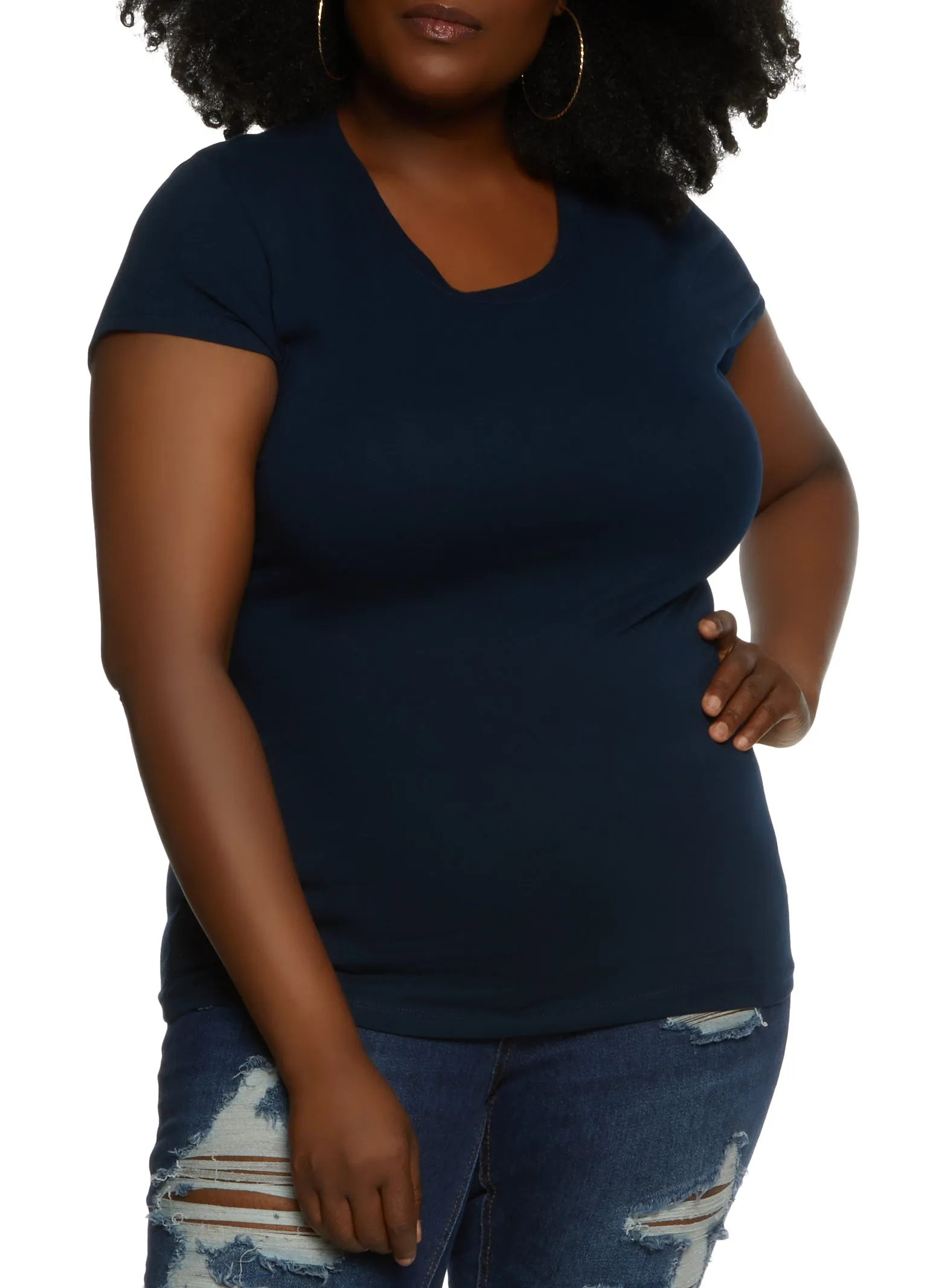 Plus Size Basic Short Sleeve Crew Neck Tee sold by Rainbow