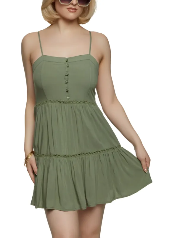 Faux Button Smocked Back Cami Dress sold by Rainbow