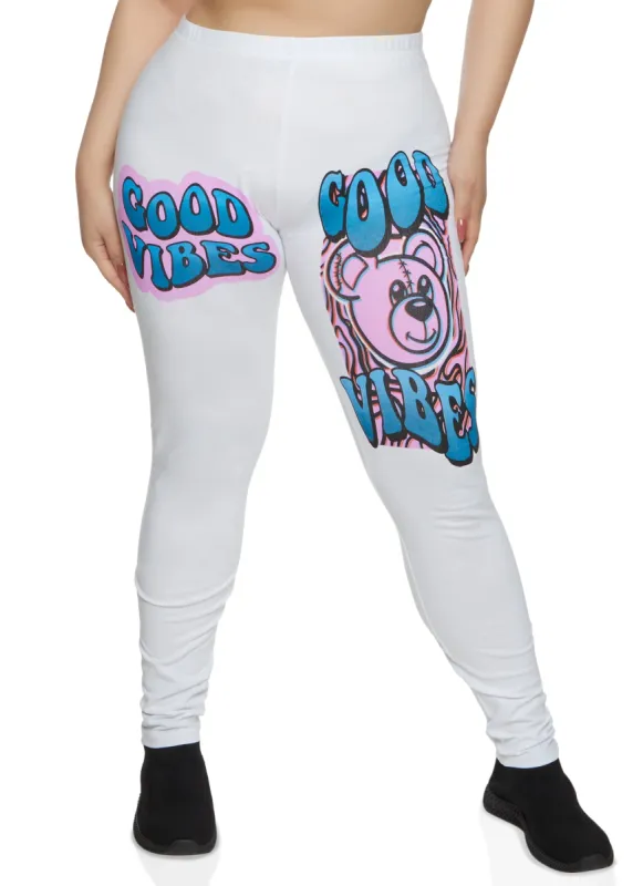 Plus Size Good Vibes Bear Graphic Leggings sold by Rainbow