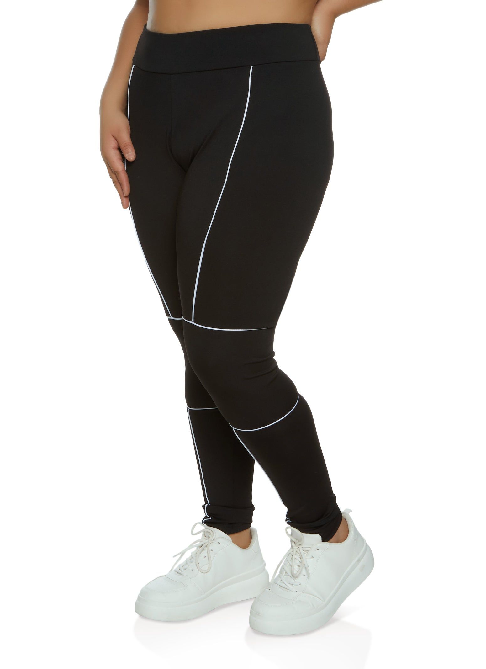 Plus Size Contrast Piping High Waist Leggings sold by Rainbow