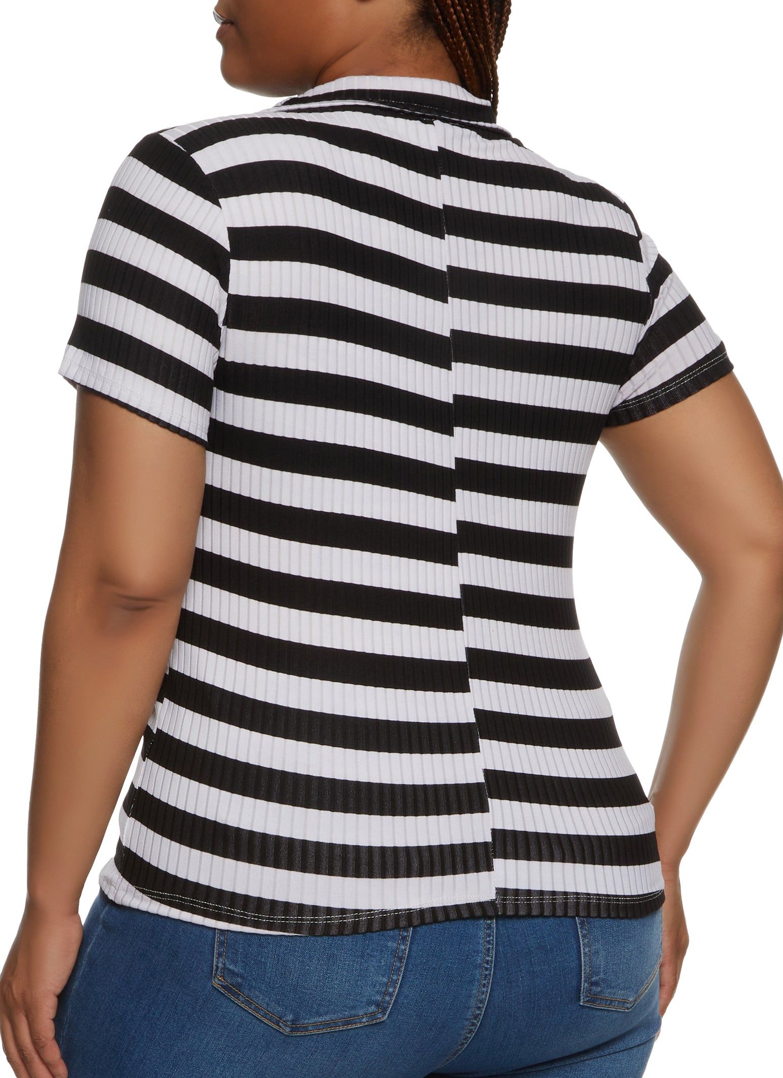 Plus Size Rib Knit Striped Polo Shirt sold by Rainbow product image thumbnail 2