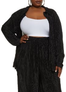 Plus Size Plisse Button Front Shirt sold by Rainbow