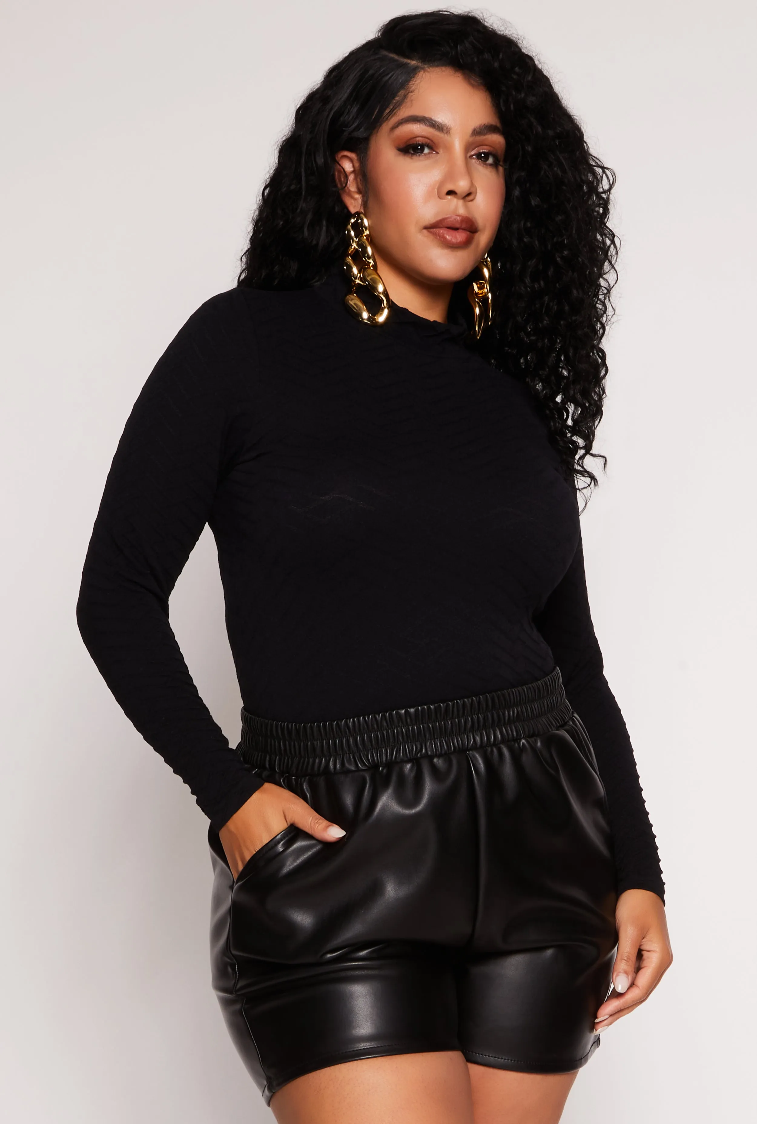 Plus Size Seamless Textured Knit Mock Neck Top sold by Rainbow