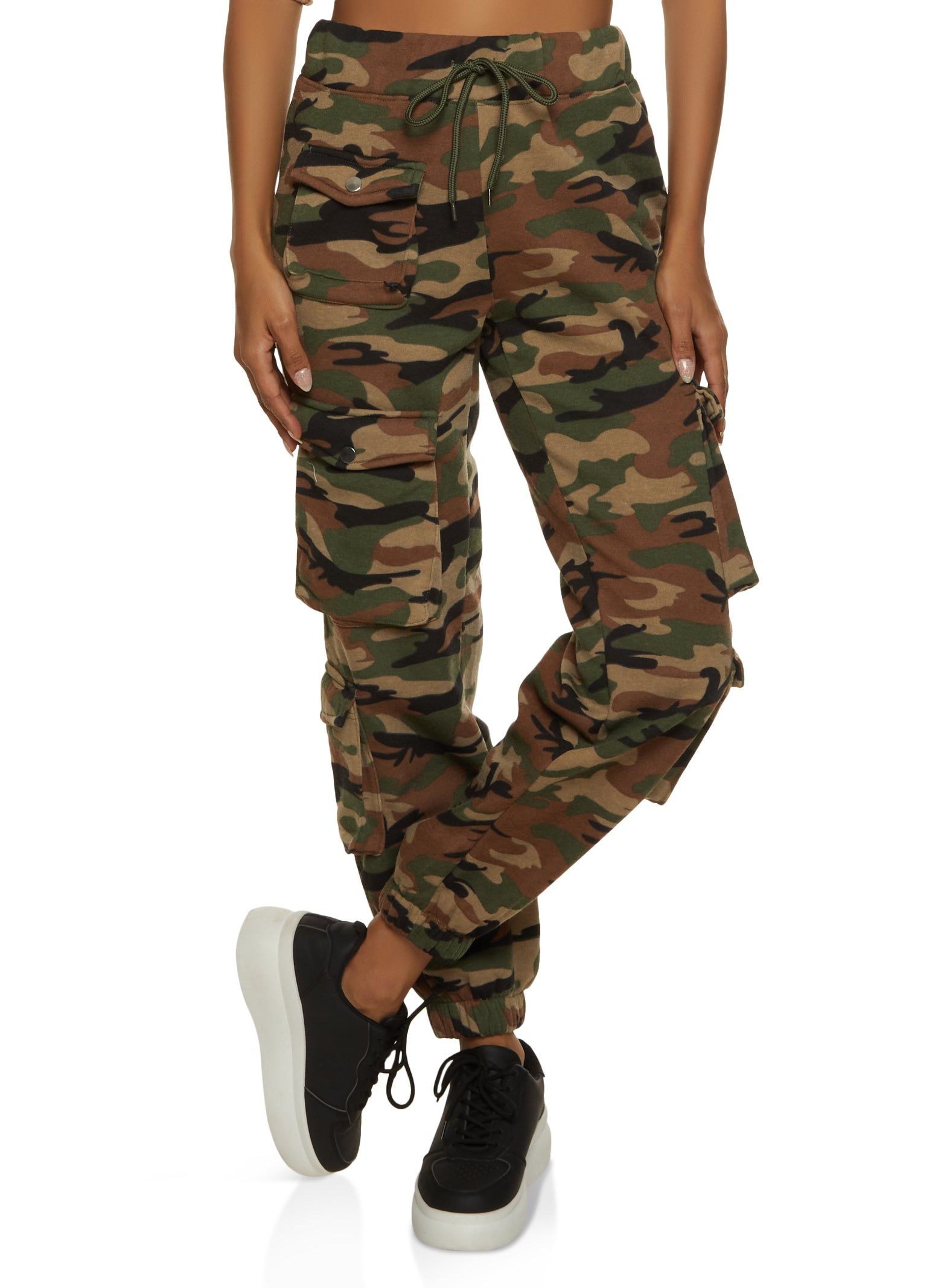 Fleece Solid Drawstring Cargo Joggers sold by Rainbow