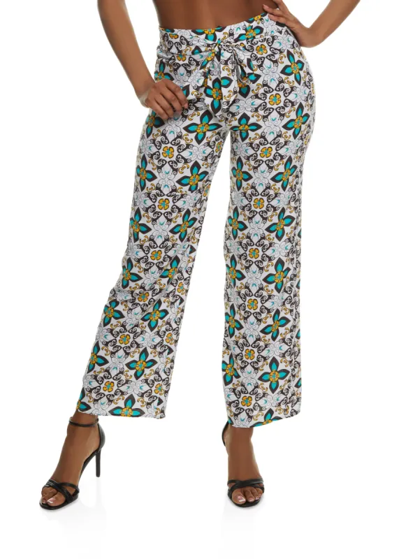 Printed Tie Front Wide Leg Pants sold by Rainbow