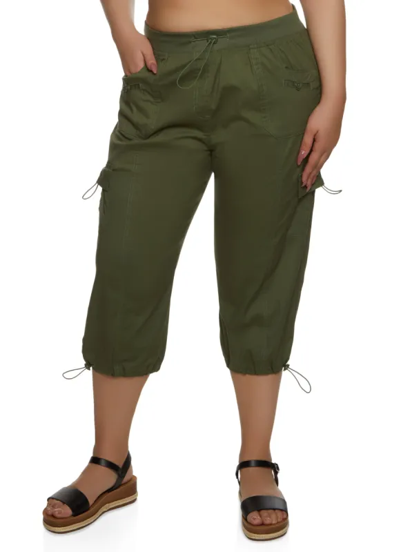 Plus Size Toggle Drawstring Cargo Capri Pants sold by Rainbow