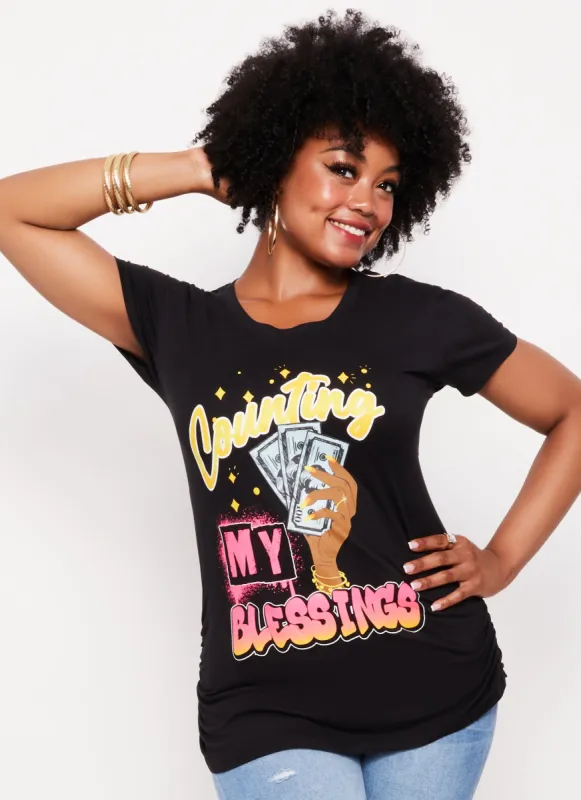 Plus Size Counting My Blessings Graphic Tee sold by Rainbow