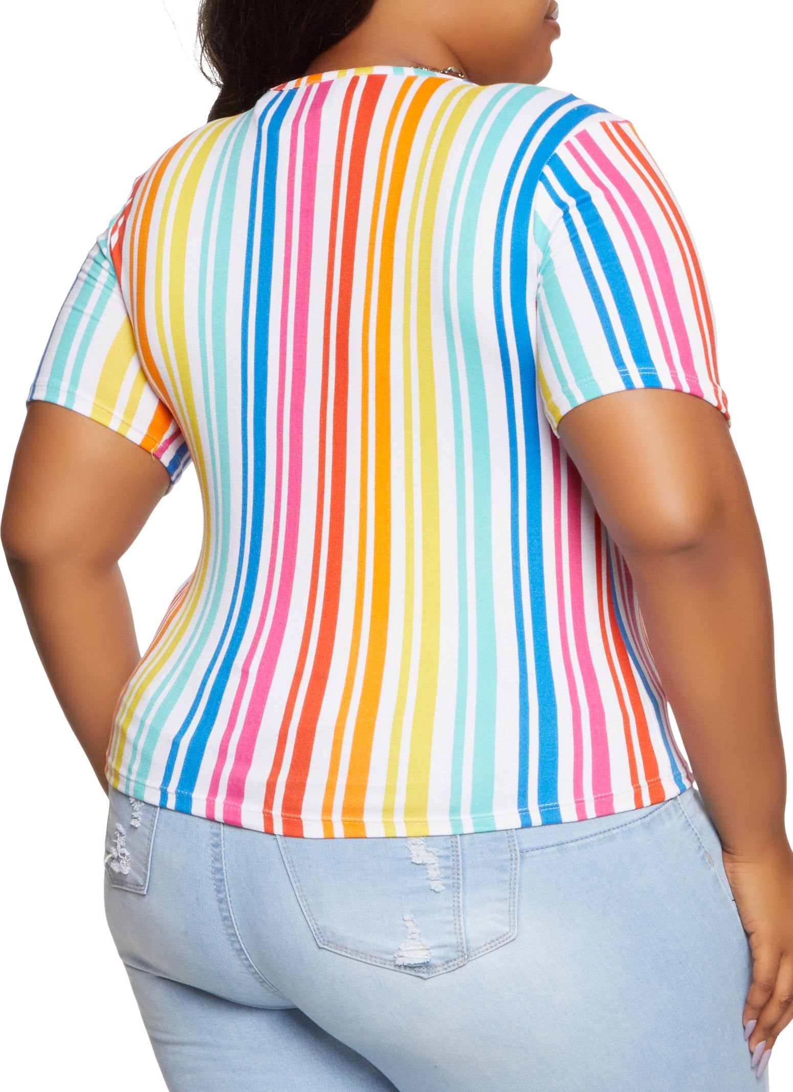 Plus Size Rainbow Striped V Neck Tee sold by Rainbow product image thumbnail 2