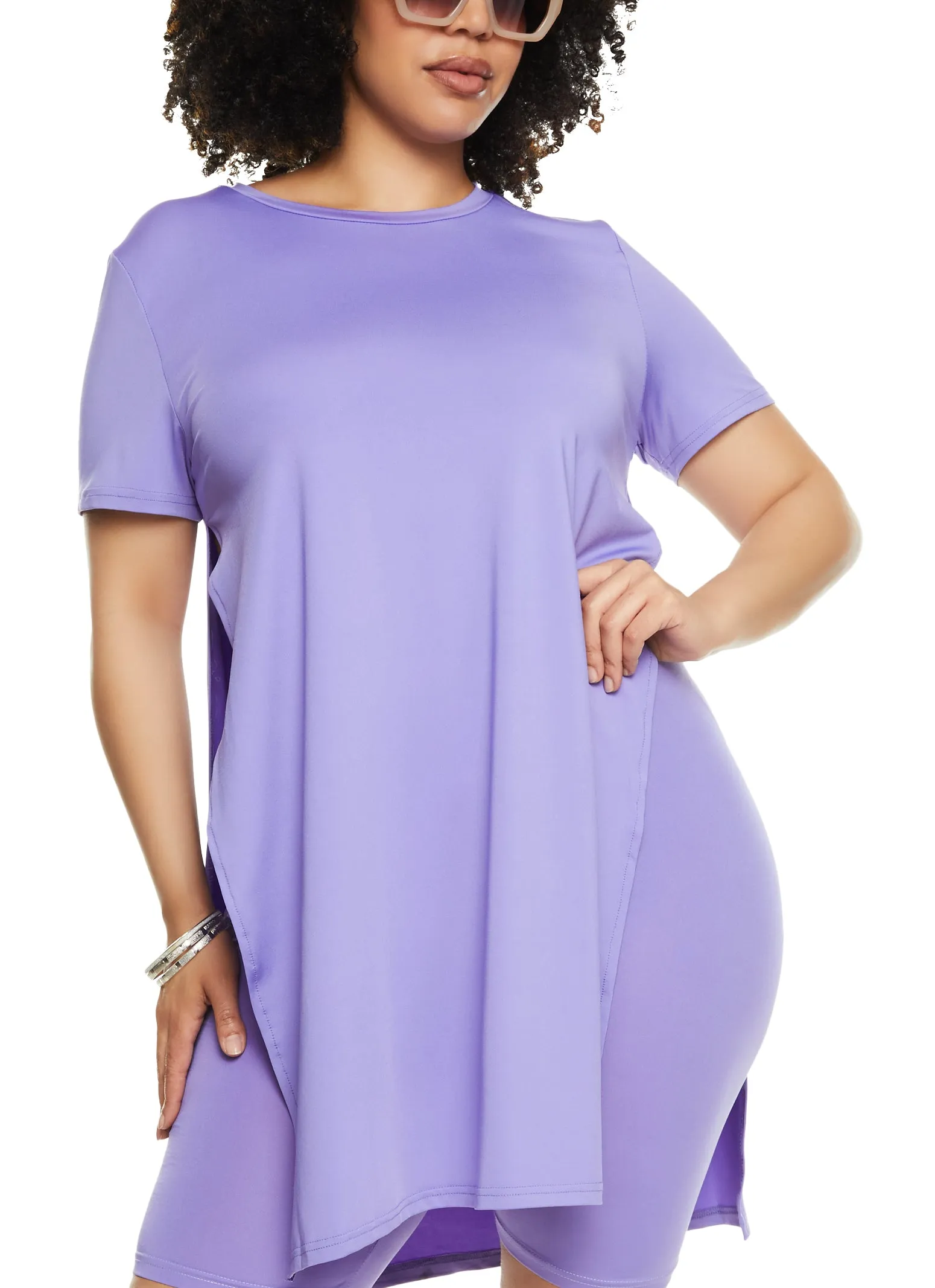 Plus Size Daisy High Slit Tunic Tee sold by Rainbow