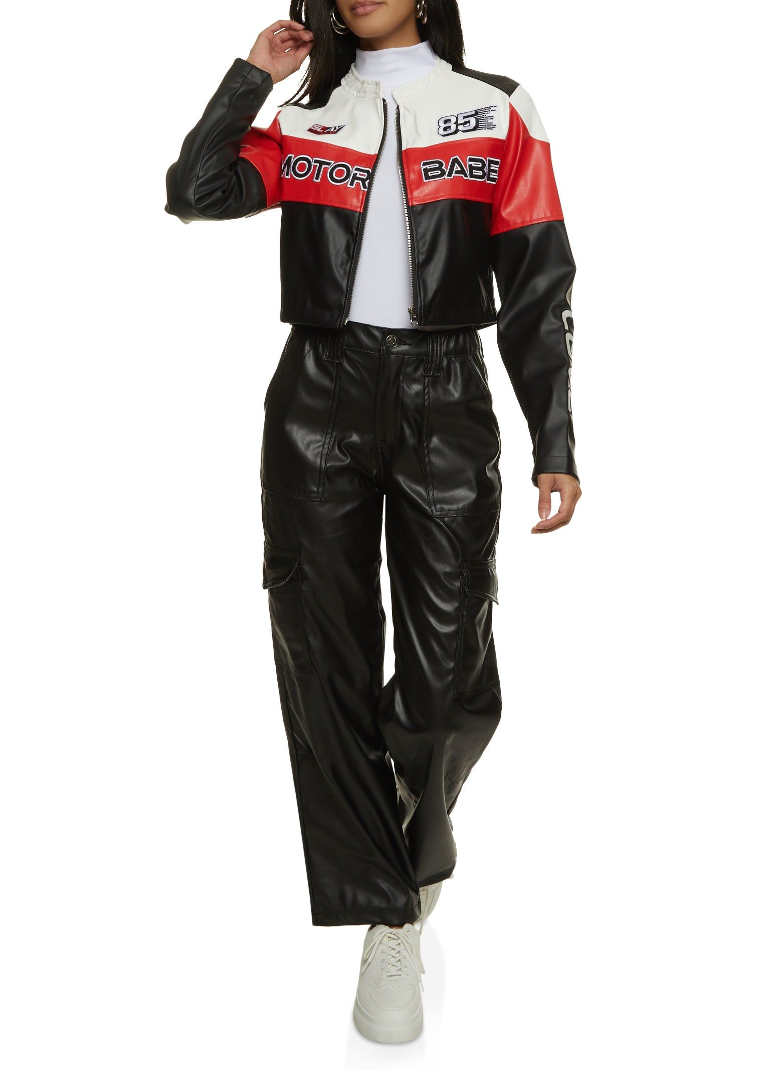 Faux Leather Motor Babe Graphic Moto Jacket sold by Rainbow product image thumbnail 2