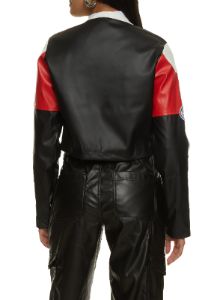 Faux Leather Motor Babe Graphic Moto Jacket sold by Rainbow