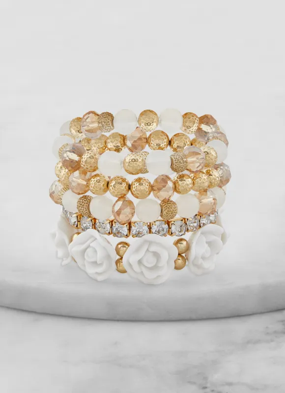 Set of 5 Rose Beaded Stretch Bracelets sold by Rainbow
