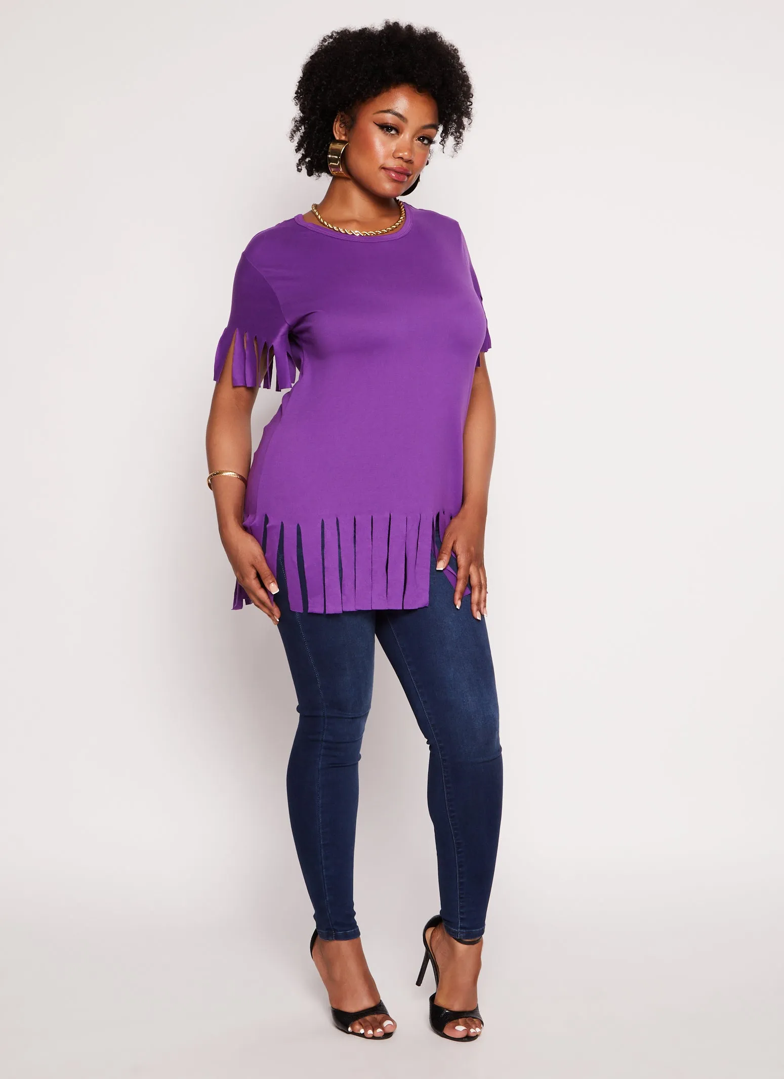 Plus Size Short Sleeve Fringe Hem T Shirt sold by Rainbow product image thumbnail 2
