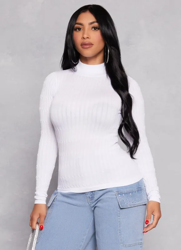 Seamless Cable Knit Mock Neck Top sold by Rainbow