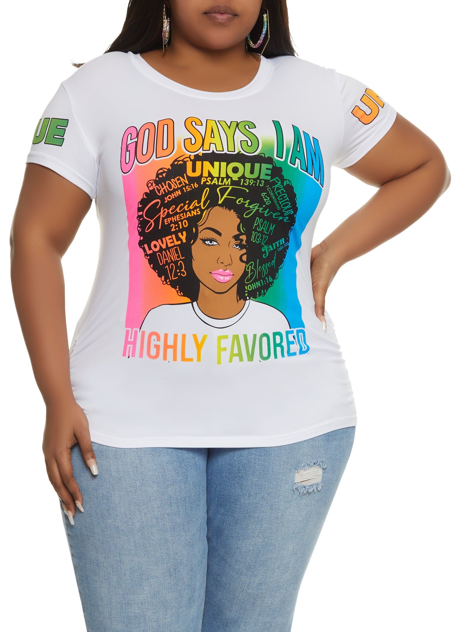 Plus Size I Am Highly Favored Graphic Tee sold by Rainbow