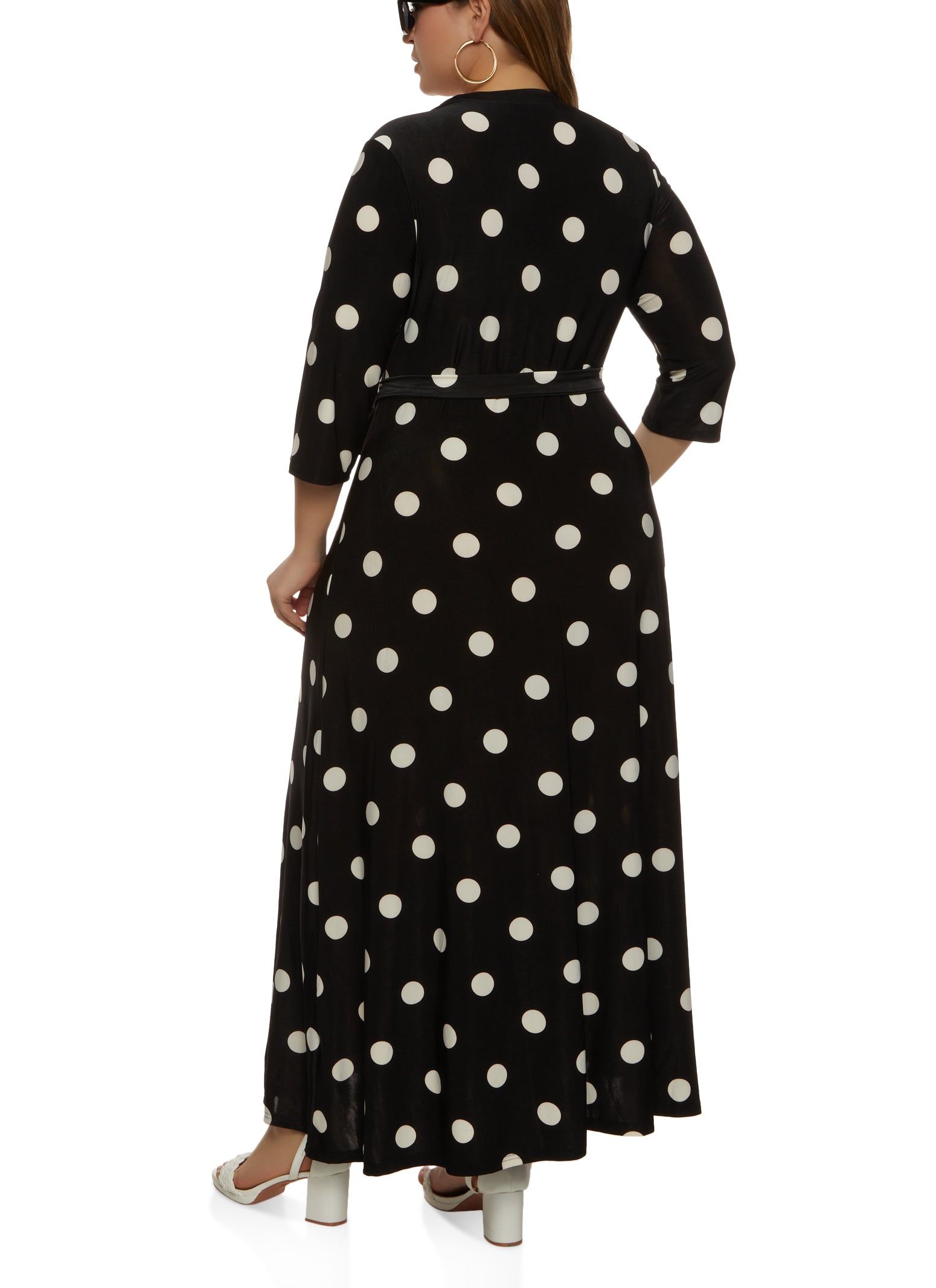 Plus Size Polka Dot Tie Waist Belted Faux Wrap Dress sold by Rainbow product image thumbnail 3