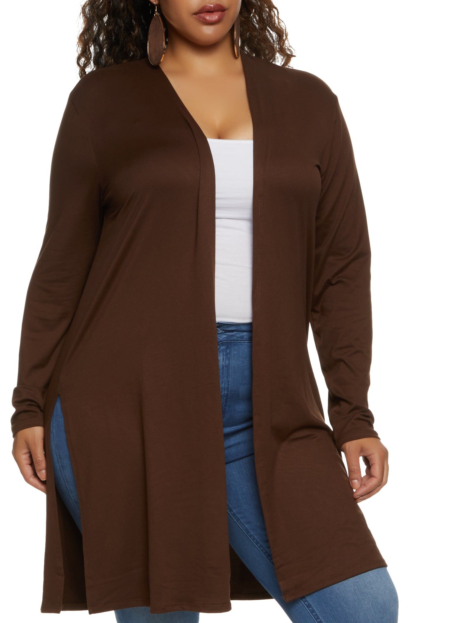 Plus Size Soft Knit Solid Duster sold by Rainbow