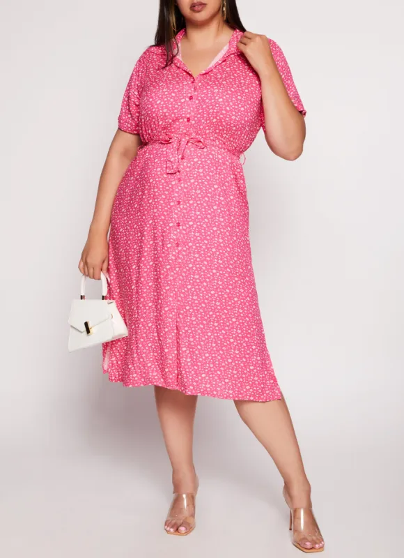 Plus Size Floral Print Shirt Dress sold by Rainbow