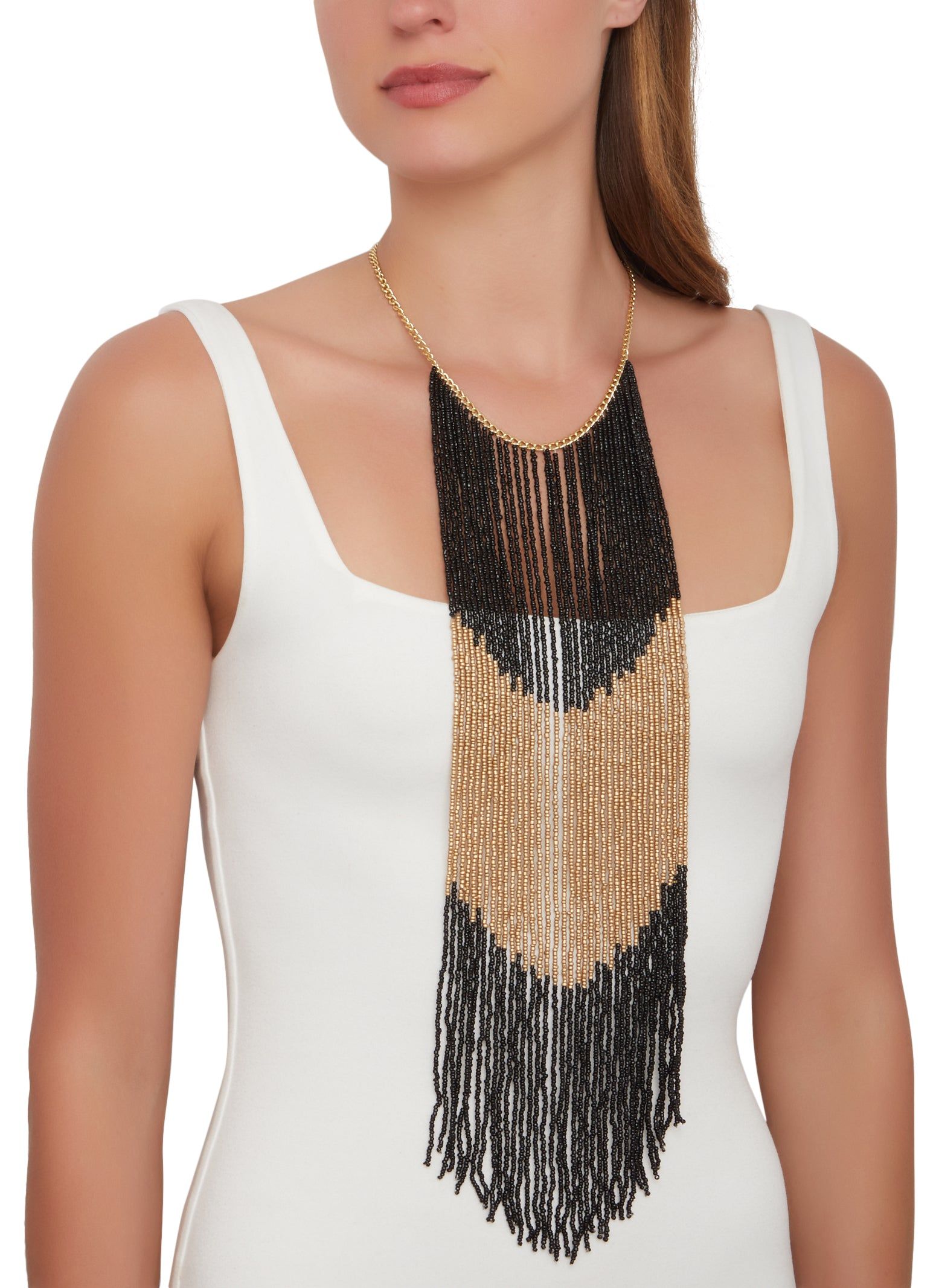 Color Block Beaded Fringe Necklace sold by Rainbow