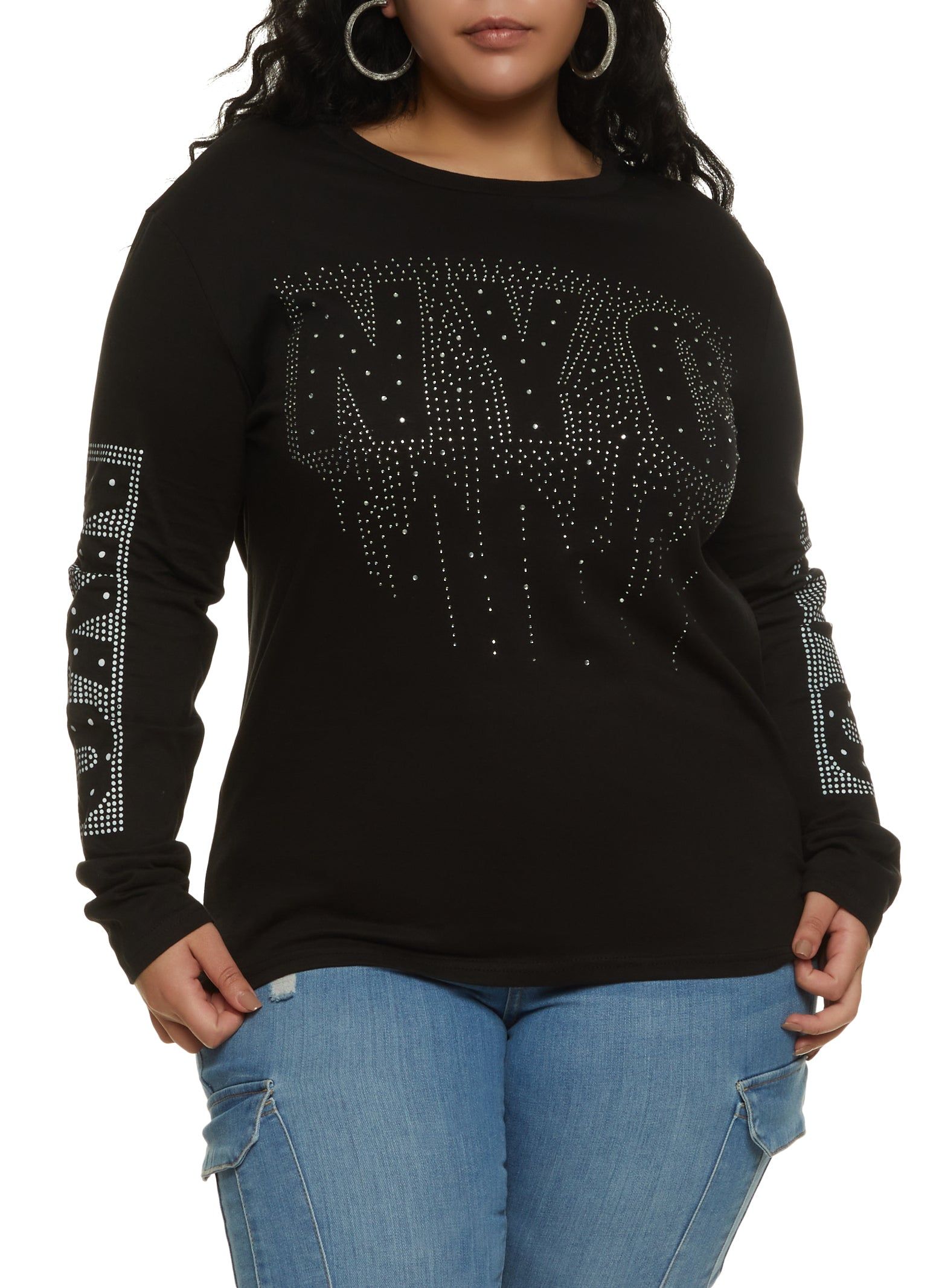 Plus Size NYC Rhinestone Studded Graphic Tee sold by Rainbow