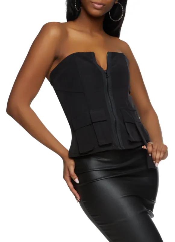 Zip Front Cargo Pocket Tube Top sold by Rainbow