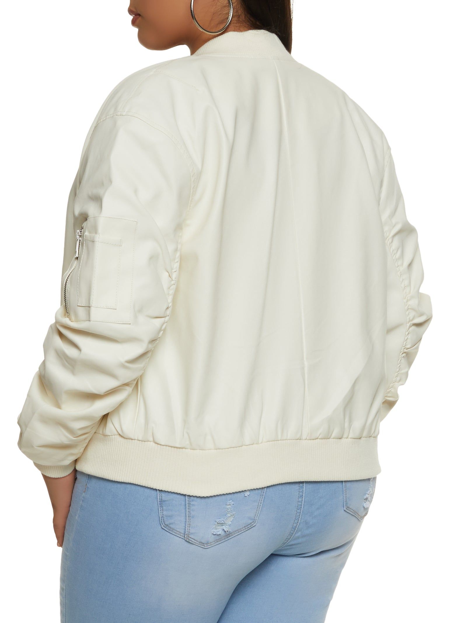Plus Size Faux Leather Ruched Sleeve Bomber Jacket sold by Rainbow product image thumbnail 2