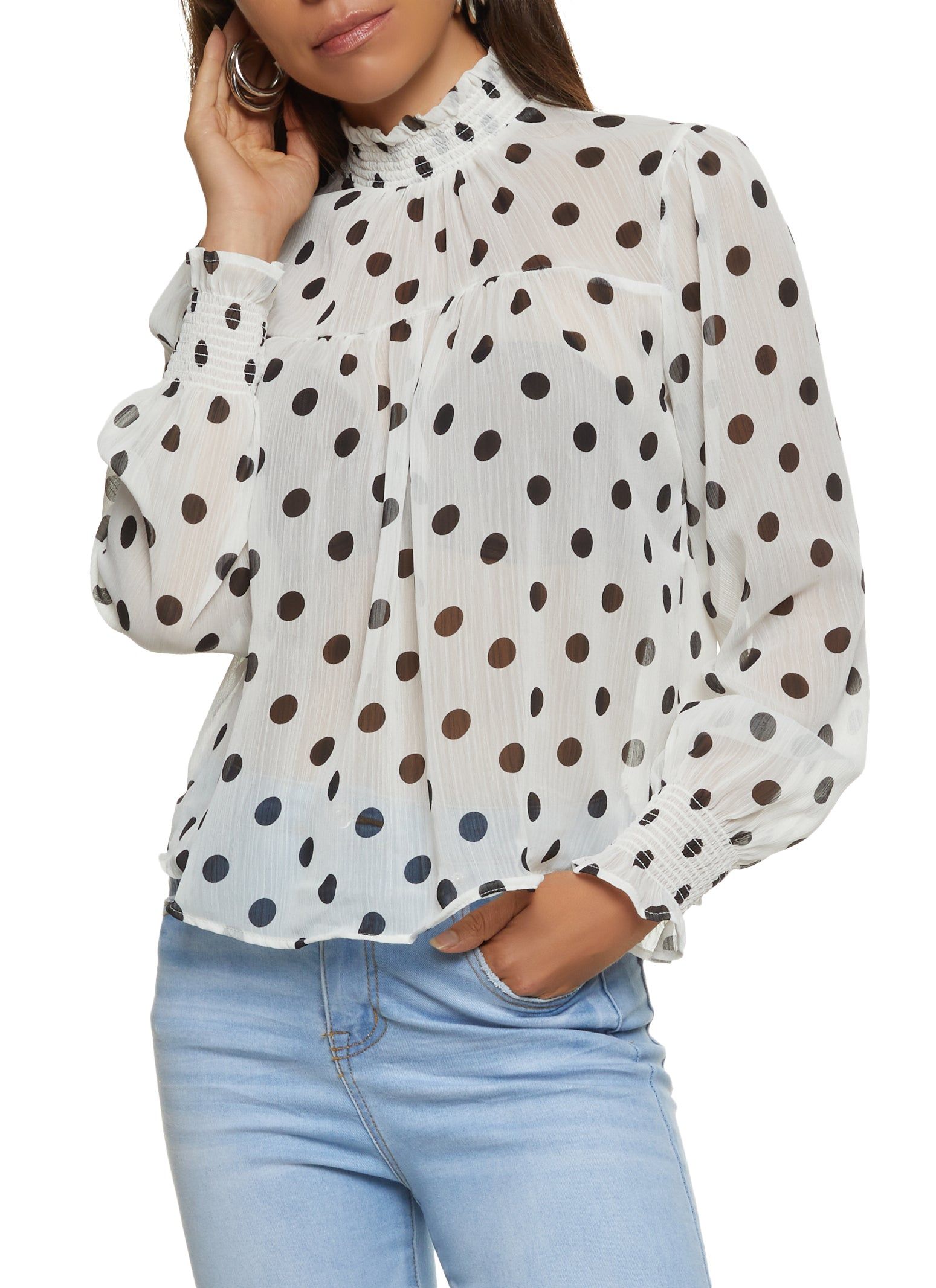 Polka Dot Mock Neck Blouse sold by Rainbow
