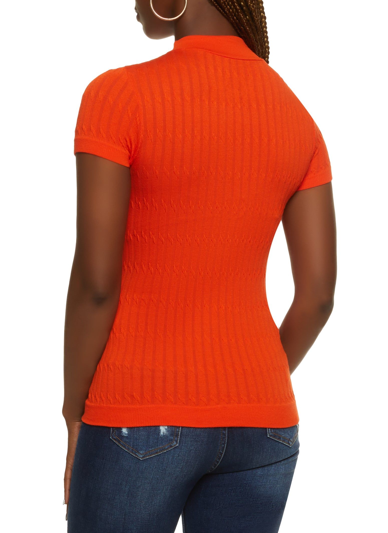 Seamless Cable Knit Mock Neck Short Sleeve Top sold by Rainbow product image thumbnail 2