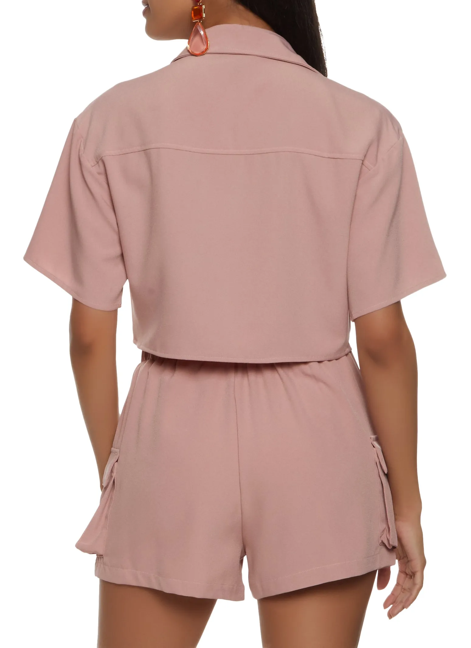 Crepe Knit Cargo Pocket Cropped Shirt sold by Rainbow product image thumbnail 3