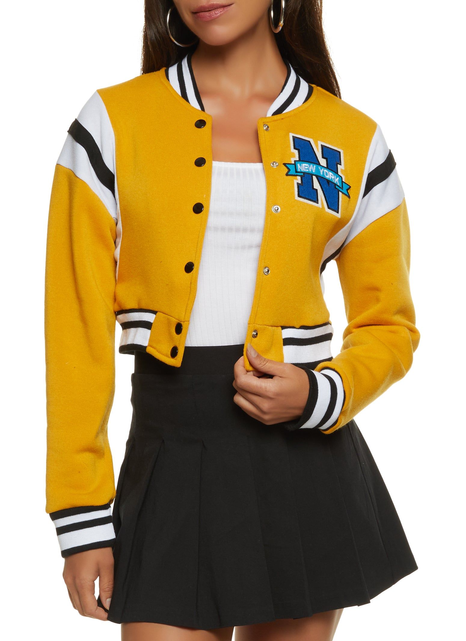 New York Patch Cropped Varsity Jacket sold by Rainbow