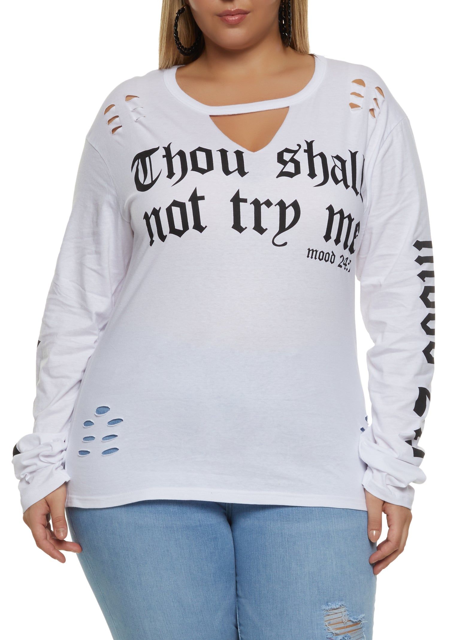 Plus Size Keyhole Long Sleeve Graphic Tee sold by Rainbow