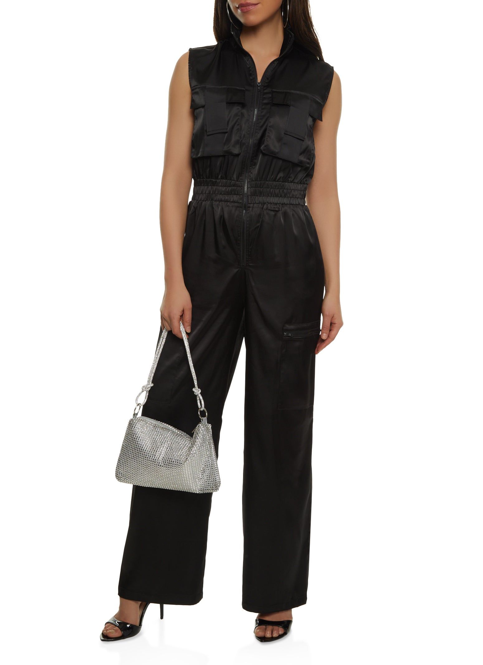 Sleeveless Elastic Waist Cargo Jumpsuit sold by Rainbow