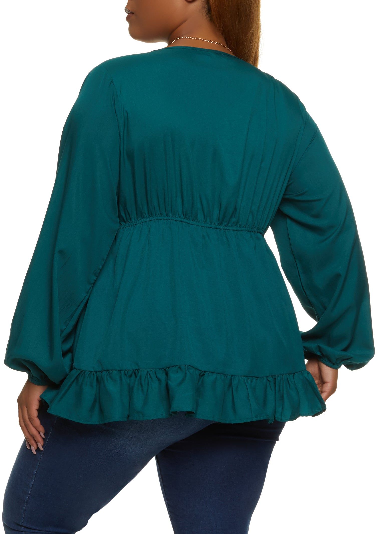 Plus Size Ruffle Trim Peplum Blouse with Necklace sold by Rainbow product image thumbnail 2