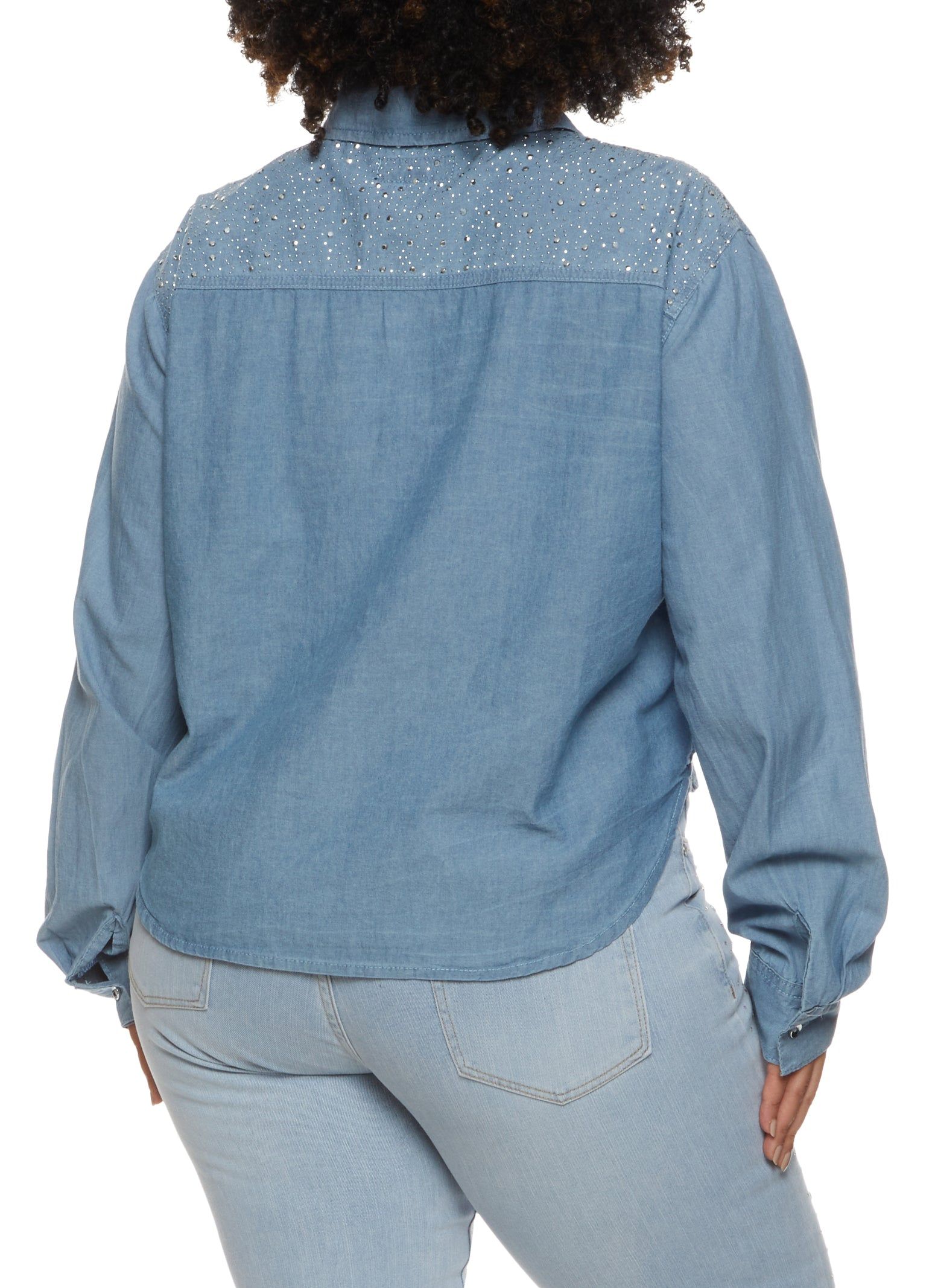 Plus Size Rhinestone Button Front Denim Shirt sold by Rainbow product image thumbnail 2