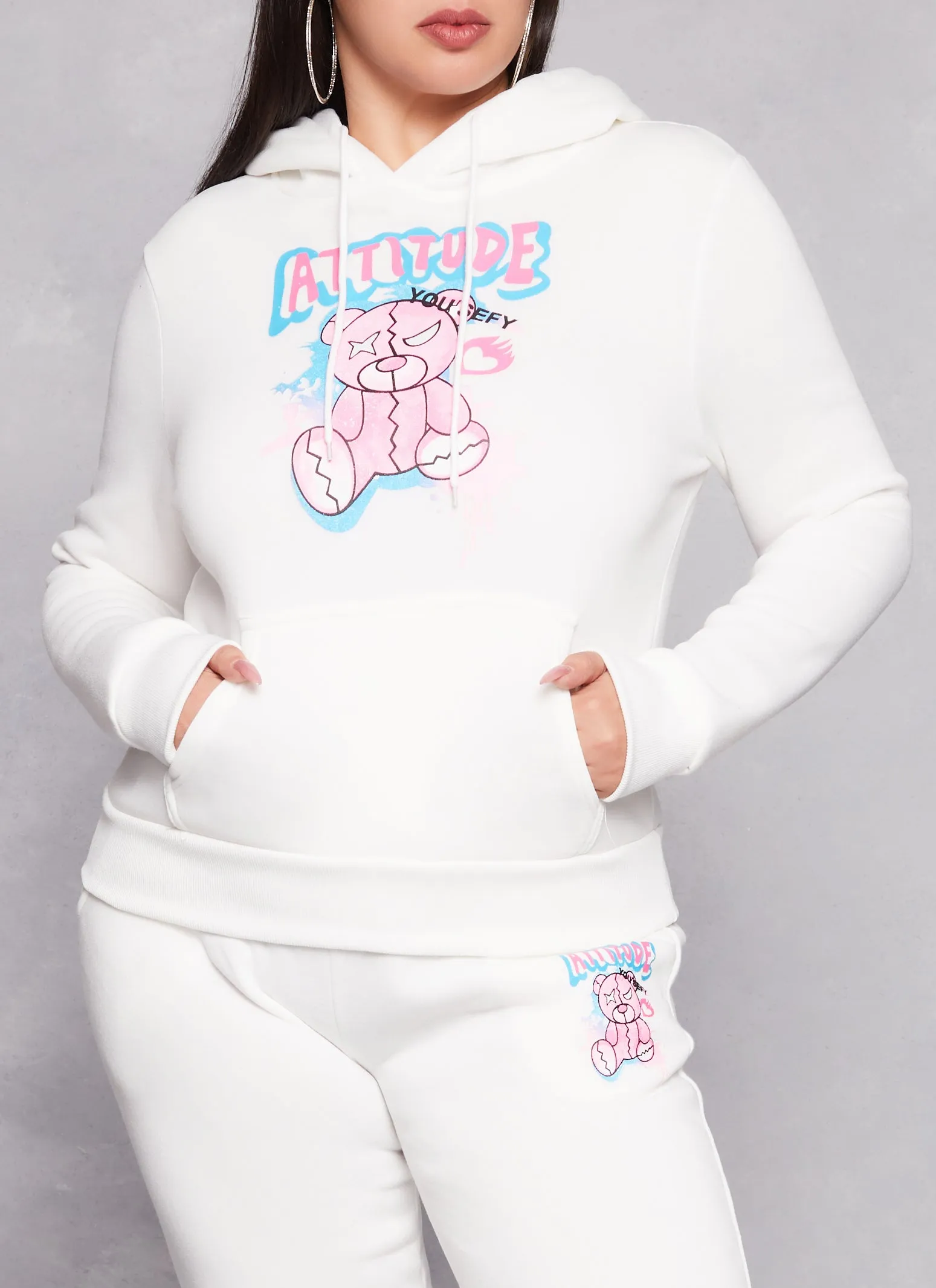 Plus Size Attitude Bear Graphic Pullover Hoodie sold by Rainbow