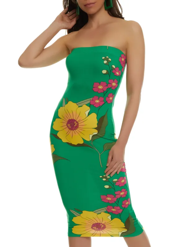 Tropical Print Tube Bodycon Dress sold by Rainbow