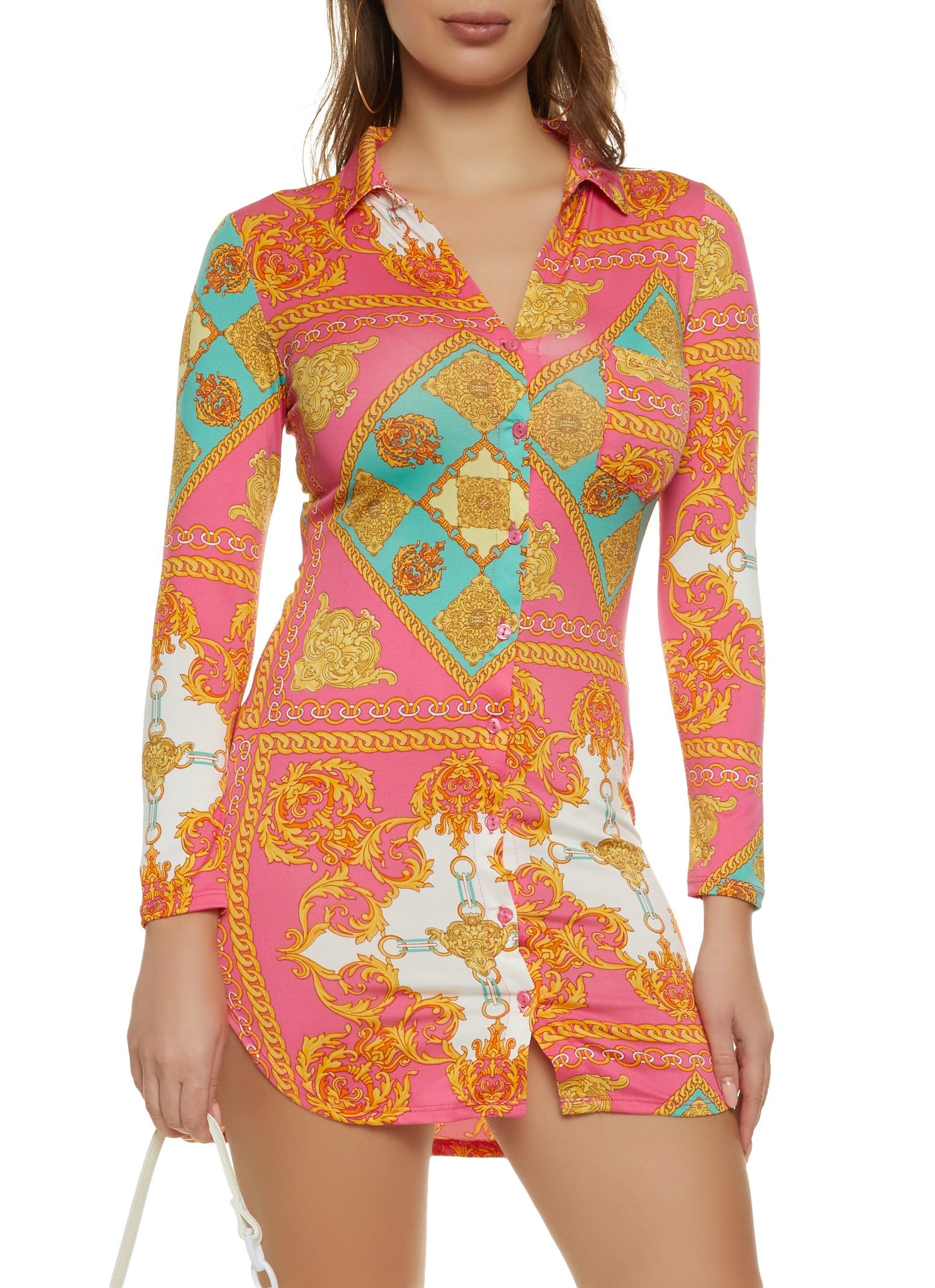 Status Print Mini Shirt Dress sold by Rainbow