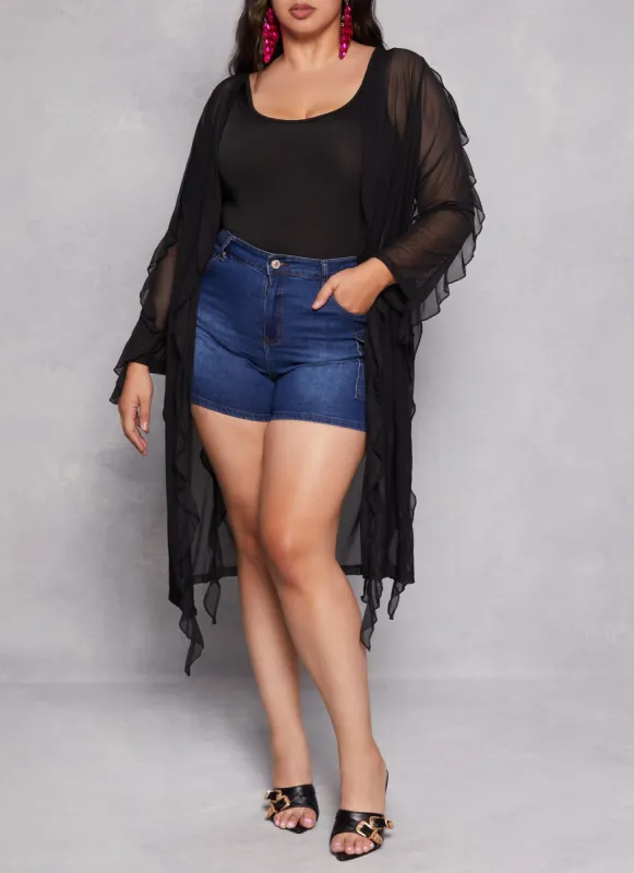 Plus Size Mesh Ruffle Trim Duster sold by Rainbow