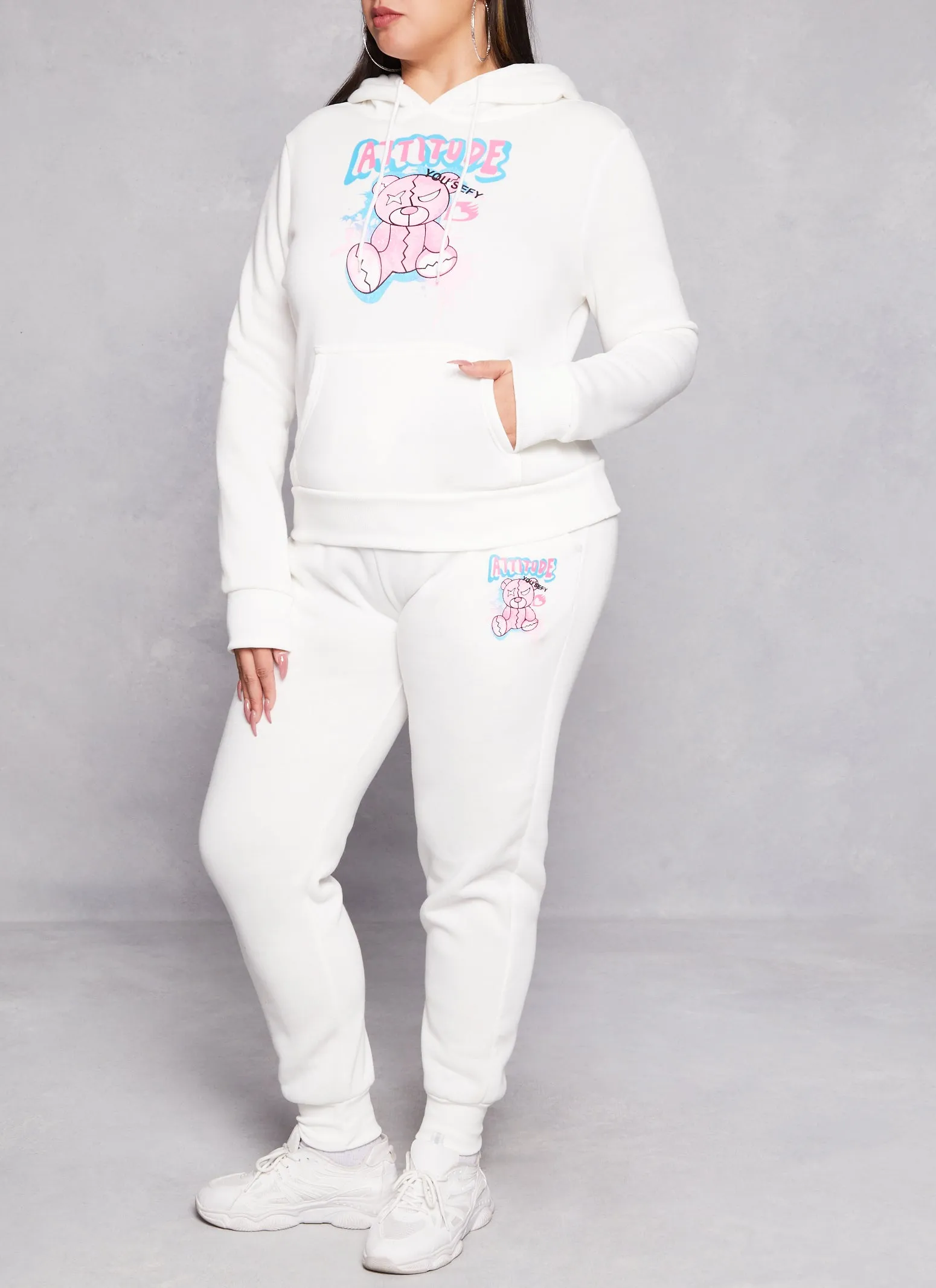 Plus Size Attitude Bear Graphic Pullover Hoodie sold by Rainbow product image thumbnail 2