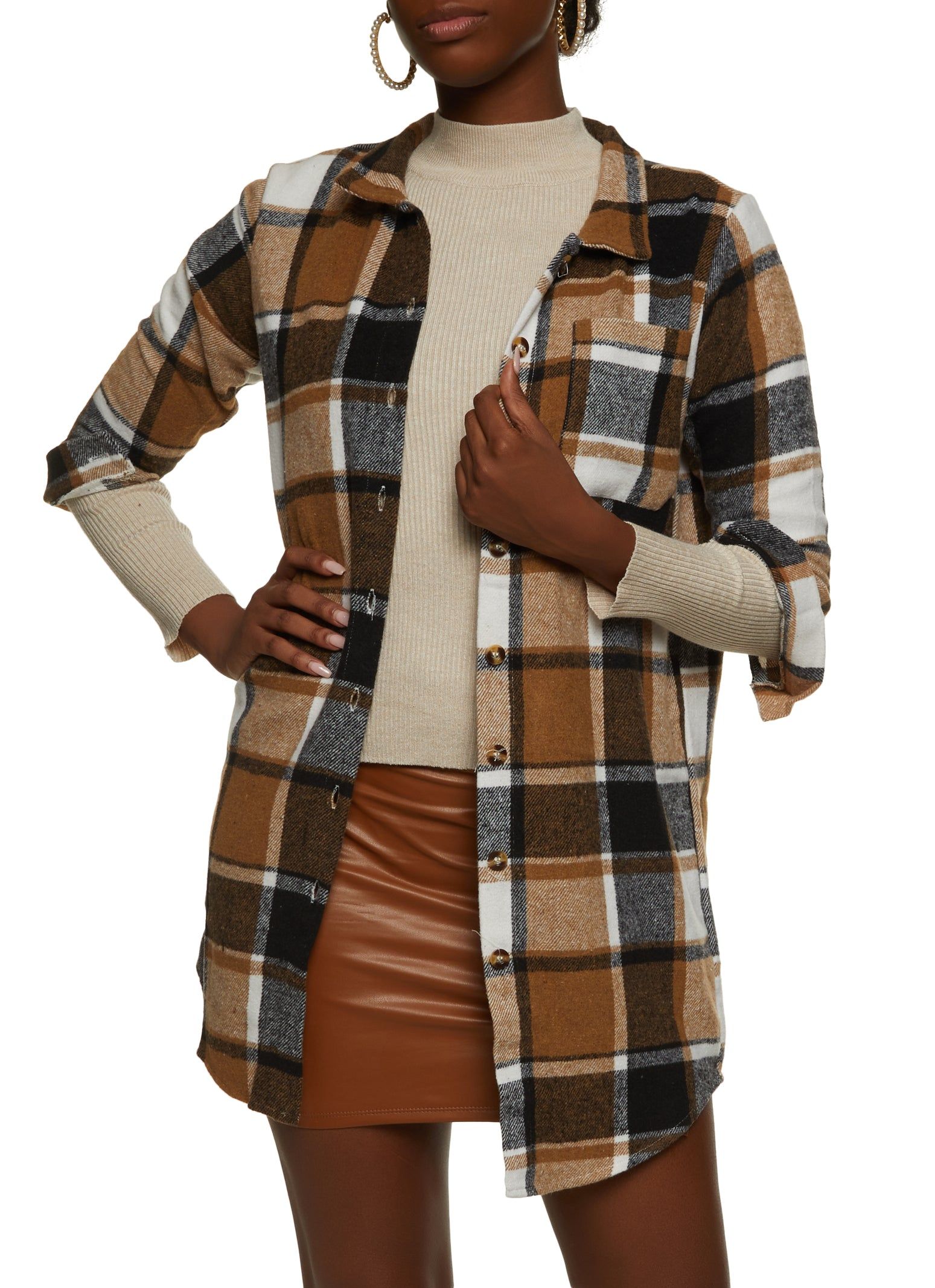 Plaid Flannel Quarter Sleeve Shacket sold by Rainbow
