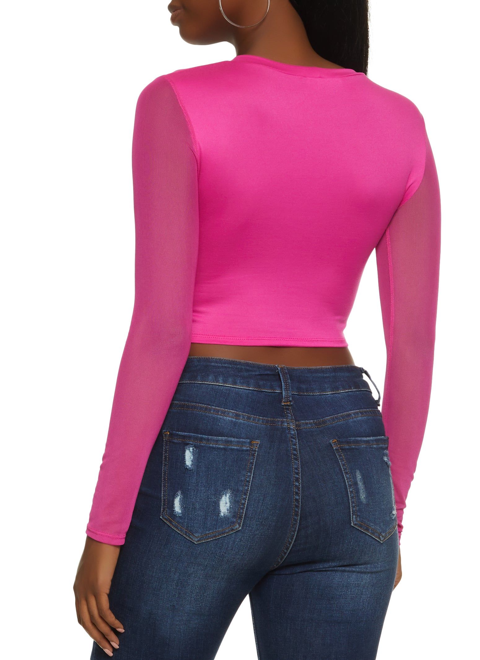 Rhinestone Star Mesh Sleeve Crop Top sold by Rainbow product image thumbnail 2