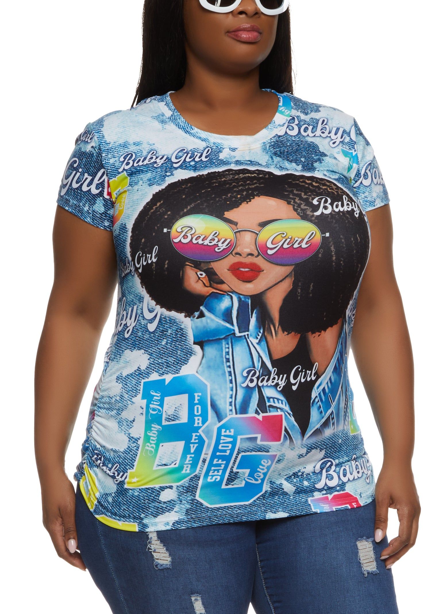 Plus Size Baby Girl Ruched Graphic Tee sold by Rainbow