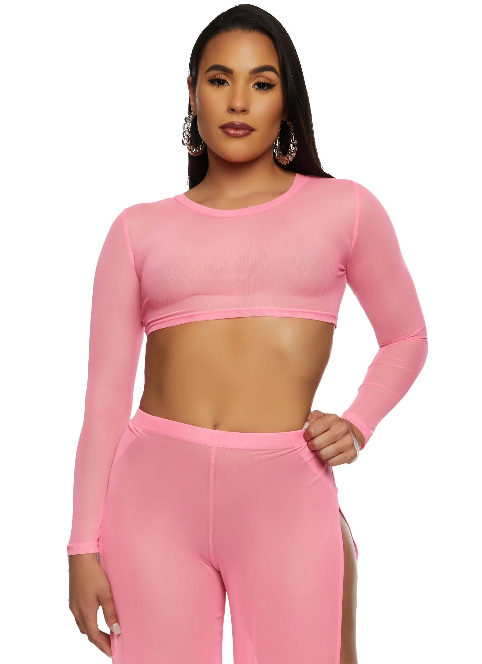 Daisy Mesh Long Sleeve Crop Top sold by Rainbow